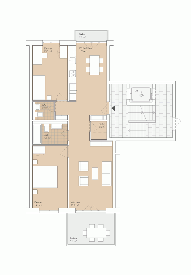 Wohnungstyp B3 Farbe 100